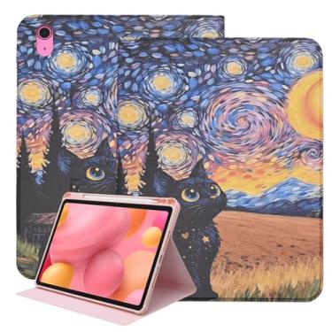 Imagem de Capa giratória para iPad (A16) 11ª geração 11 polegadas (2025), iPad 10ª geração 10,9 polegadas (2022), Starry Night Folio Stand Cover Smart Auto Wake Sleep Case com suporte para lápis, gato