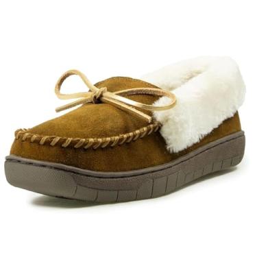 Imagem de ARIAT Mocassim feminino Ivy – Pantufa de couro de camurça genuína, sem cadarço, com sola de borracha, estilo slip-on, Marrom, 35