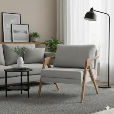 Imagem de Poltronas Decorativa Mona Luxo Madeira Maciça Tecido Linho Gustavo Dec