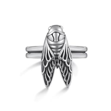 Imagem de Confede Anel de aço inoxidável Pubk Biker Skeleton Moth/Rinoceronte besouros para mulheres e homens, Metal, Sem pedra preciosa