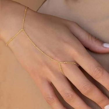 Imagem de Corrente feminina, joia de mão, pulseira de dedo, anel, arnês de mão, ajustável, acessório de moda para uso diário, 1 peça (dourado-6)