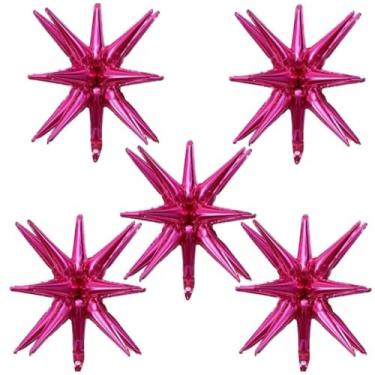 Imagem de 10 Balão Metalizado Estrela Sputnik 14 Pontas Explosão 55cm Festa Decoração(Pink)