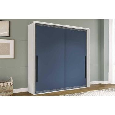 Imagem de Guarda Roupa Casal 2 Portas De Correr (1 C/ Espelho) E 2 Gavetas Valência Branco/azul - Politorno