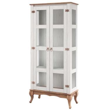 Imagem de Cristaleira em Madeira Maciça com 2 Portas Branco Envelhecido - Pense 