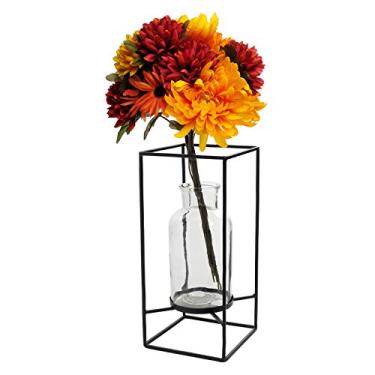 Imagem de EXCELLO GLOBAL PRODUCTS Vaso de vidro decorativo com suporte de arame de metal: decoração de vaso transparente para decoração de casa moderna (31,8 cm x 14,6 cm)