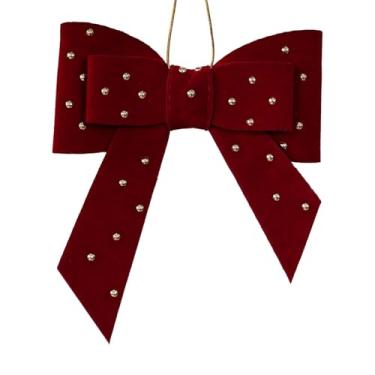 Imagem de predolo Enfeite de Natal para pendurar na árvore, pingente decorativo, ideal para guirlandas de aniversário, celebrações em ambientes internos e varandas, Laço Vermelho