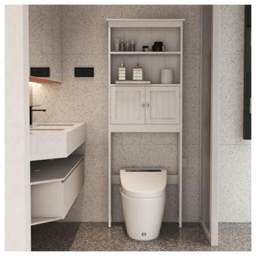 Imagem de SPXMQSS Armazenamento sobre vaso sanitário, unidade de armazenamento sobre máquina de lavar, prateleira sobre vaso sanitário com porta e compartimentos abertos, para banheiro, lavanderia, varanda