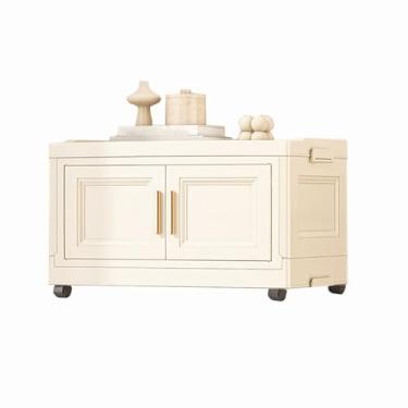 Imagem de SPXMQSS Caixas de armazenamento com tampas grandes, caixas de armazenamento empilháveis com abertura frontal, recipiente de armazenamento de plástico dobrável com porta magnética para sala de estar