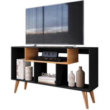 Imagem de Aparador Rack Bancada Retrô com Pés – Para Sala de Estar, Sala de Jantar ou Cantinho do Café(PRETO/NATURE)