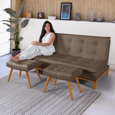 Imagem de Sofá Cama Reclinável Casal 3 Lugares em Corino Premium + 2 Banquetas – Conforto, Estilo e Funcionalidade em um Só Produto!