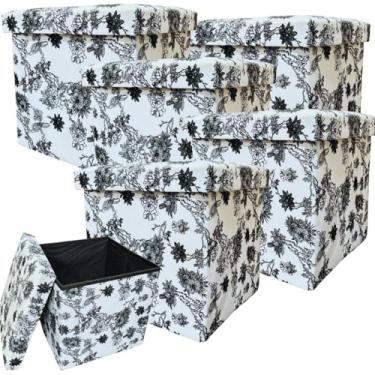 Imagem de Puff e Baú Dobrável Decorativo 2 em 1-30x30cm (05, Floral Preto e Branco)