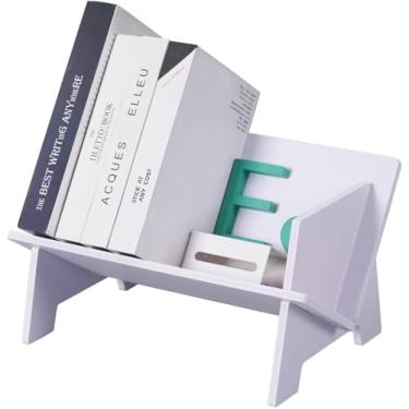 Imagem de STILTOOL Organizador de estante de mesa pequena de madeira, mini estante, armazenamento de mesa, prateleira de madeira para CDs, revistas, exibição de livros