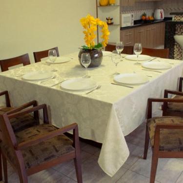 Imagem de Toalha de Mesa Jacquard Quadrada 8 Lugares 220cm x 220cm Toalha Decorativa para Sala de Jantar Toalha de Mesa Elegante para Decoração (Marfim)