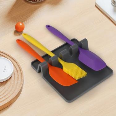 Imagem de Descanso de utensílios de silicone - livre de BPA, descanso de colher durável com almofada de gotejamento - resistente ao calor para fogão e balcão - Suporte para utensílios de cozinha