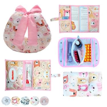 Imagem de Porta Remédios Portátil + Porta Fraldas, lenço e Pomada + Almofada Amamentação + Porta Caderneta + Travesseiro Anatômico(URSINHA MEL)