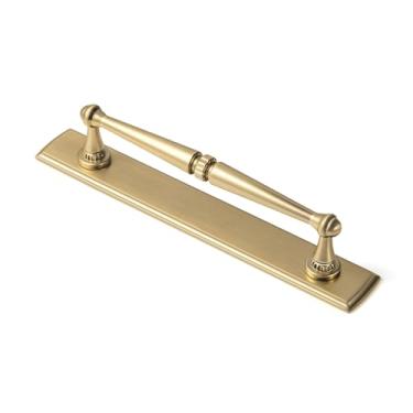 Imagem de Goo-Ki Pacote com 2 puxadores de armário de bronze champanhe com placa traseira ferragens de cozinha de liga de zinco - 5,04" (128 mm) alças de gaveta de barra c-c com espaçador