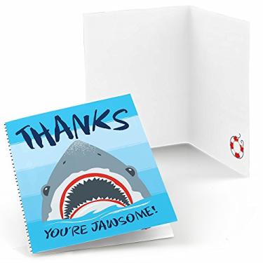 Imagem de Big Dot of Happiness Shark Zone – Cartões de agradecimento para festa de tubarão ou festa de aniversário (8 unidades)