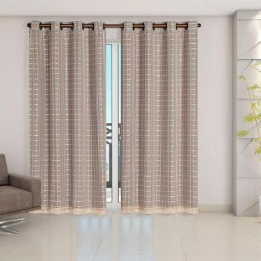 Imagem de Cortina Blackout Cinza com Voil Xadrez 2,80 m x 2,30 m 100% Poliéster 