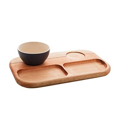 Imagem de PETISQUEIRA DE MADEIRA COM 2 BOWLS DE CERÂMICA LIPTUS 30x18x6cm AZUL