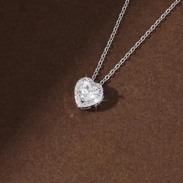 Imagem de Colar com pingente de coração de prata com pedra de zircão grande, joia delicada simples para mulheres