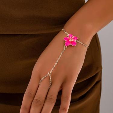 Imagem de Pulseira de ouro com corrente de mão de flor, joia de flor, presente de dia dos namorados, presente de amizade