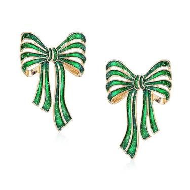 Imagem de GUOXIAOMEI Brincos de laço de Natal para mulheres, brincos de laço vermelho de Natal, brincos de fita verde, joias festivas de Natal, Large, Metal, Sem pedra preciosa