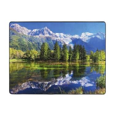 Imagem de ZERAOKE Snowy Mountains Tapete de área 48 x 63 polegadas, lavável na máquina com suporte antiderrapante, tapetes macios para sala de estar, quarto, entrada, quarto de crianças, decoração de casa