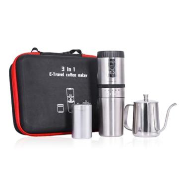 Imagem de SOTECH Conjunto de cafeteira para acampamento ao ar livre, kit de moedor 3 em 1 com moedor elétrico de feijão de aço inoxidável, chaleira de 350 ml, kit de café para viagem (conjunto de gotejador de