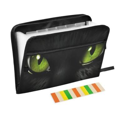 Imagem de Wassud Green Eyes Organizador de arquivos sanfonado com 13 bolsos com abas e adesivos, organizador de pastas de documentos de recibo de papel tamanho carta A4 para viagens de escritório