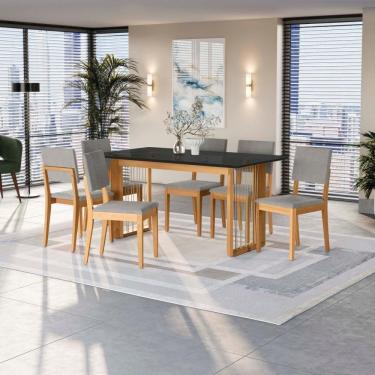 Imagem de Conjunto Sala De Jantar Dora Em Madeira Maciça 6 Cadeiras Boucle Cinza