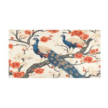 Imagem de Burbuja Tapete de corrida retrô pavão de pelúcia antiderrapante tapete de borracha para corredor, quarto, sala de estar, decoração de entrada, lavável na máquina, 51 x 99 cm