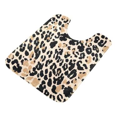 Imagem de Burbuja Tapete de banheiro de leopardo, tapete de banho absorvente de pelúcia macio, base de vaso sanitário antiderrapante para piso de banheiro, oval em forma de U