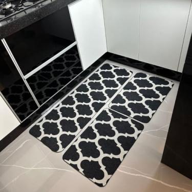 Imagem de Jogo de passadeira e tapete de cozinha em antiderrapante 3 peças(Preto)