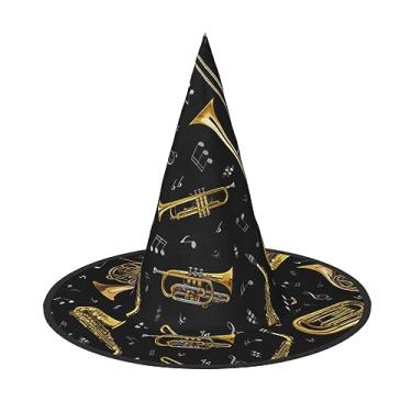 Imagem de SKKNT Chapéu de festa de fantasia com estampa de instrumentos musicais, chapéu de bruxa, chapéu dobrável para eventos temáticos
