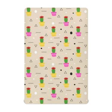 Imagem de STAYTOP Lençóis de berço com planta em vaso de cacto fofo para meninos e meninas, Dia da Independência, 132 x 71 cm, lençol de cama macio e respirável para berço
