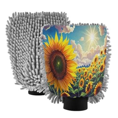 Imagem de STAYTOP Luvas de lavagem de carro girassóis 2 peças, luvas de microfibra de chenille, sem arranhões, panos de esponja de lavagem ultra absorventes para carros, limpeza doméstica - M