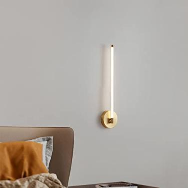 Imagem de Arandela de parede linear LED moderna em cobre, luminária de parede para ambientes internos, luminária minimalista com 3 modos de cor para sala de estar e quarto.
