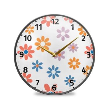 Imagem de WELLDAY Relógio de parede sem tique-taque 25 cm - margarida sinple flores operado a bateria quartzo silencioso relógio redondo para casa/escritório/cozinha/sala de aula
