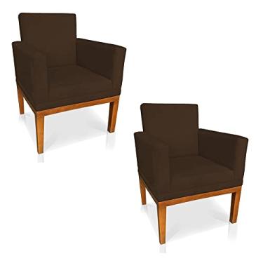Imagem de Kit 2 Poltronas Decorativa Amanda Suede Marrom Base Madeira Castanho - Pallazio