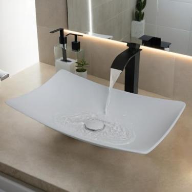 Imagem de KECTIAKL Pia de vaso de banheiro com combinação de ralo pop-up, bacia de pia de resina de pedra de 53 cm acima do balcão tigela retangular moderna para pia de banheiro (cinza)