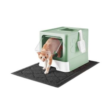 Imagem de Medario Caixa de areia para gatos com tapete de areia extragrande e pá, grande caixa de areia dobrável com tampa, caixa de gatinho fechada, saída de entrada superior frontal, controle de odor fácil de