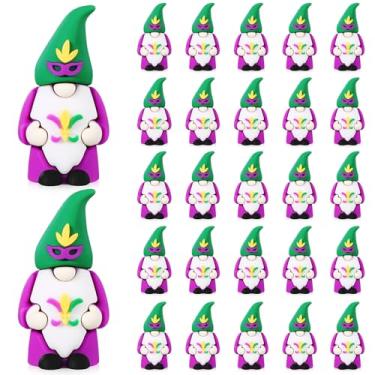 Imagem de Halloscume 25 peças de estatueta de gnomo de carnaval, decoração de micro carnaval gnomo para esconde-esconde, pequenas decorações de borracha dourada verde roxa para lembrancinhas de festa de