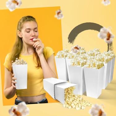 Imagem de Pacote com 12 caixas de pipoca brancas descartáveis, recipientes de lanche de papelão de 1,304 g para noites de cinema, festas e eventos - 19,8 cm de altura