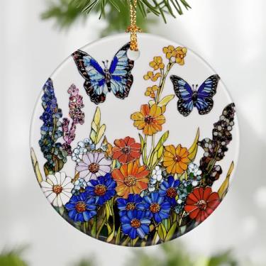 Imagem de Ornamento de flores silvestres e borboletas, enfeite de Natal – decoração de árvore de Natal, decoração de férias, material de meias, ideia de presente festivo, presentes para amantes de borboletas
