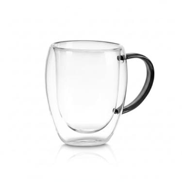 Imagem de Jogo 2 Xícaras Parede Dupla 350ml em Vidro Borossilicato Térmica Preta