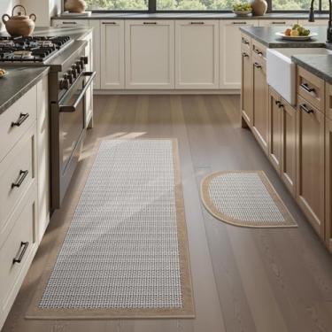 Imagem de PADOOR Conjuntos de 2 tapetes de cozinha antiderrapantes - tapetes de corredor extragrandes de 6 x 15 cm + 50 x 81 cm (retangulares + semicirculares), antiderrapante, lavável, tapete absorvente para