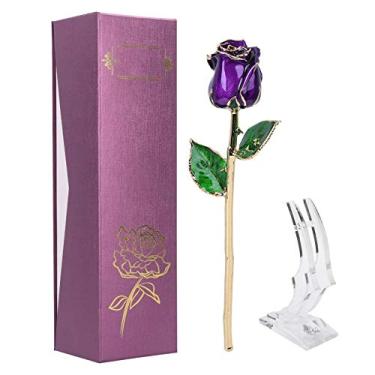 Imagem de Alomejor Rosa Dourada, Flor Encapsulada Em Resina de Proteína 24K, Cor Brilhante, Textura Visível, Tamanho 29 Cm, para Enfeites de Decoração de Aniversário do Dia Dos Namorados, Com Base