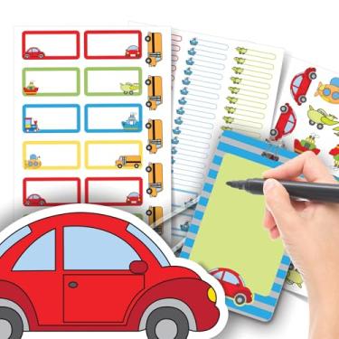 Imagem de Etiqueta Escolar Menino com TAG + Caneta (Carrinhos, Etiquetas + 1 TAG de Mochila)