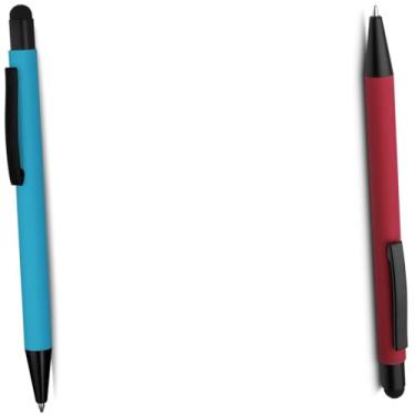 Imagem de Caneta Esferográfica Touch Screen Metálica, Corpo Emborrachado, Escrita Azul, Ponta Fina 0.7mm, Design Moderno, para Escritório, 14.5cm (Azul e Verde 2)