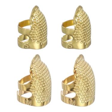 Imagem de PATIKIL Dedal de costura, 4 peças de dedais de metal para costura à mão, protetor de dedo ajustável, kit de suprimentos de artesanato, acessórios, bordado, à mão, ferramentas DIY, ouro